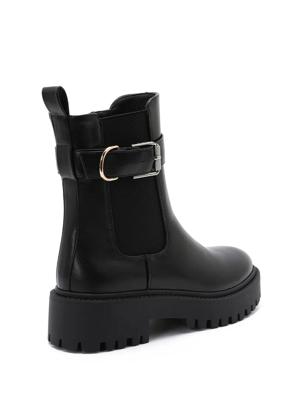 Bottines noires à boucle – Semelle épaisse | Style urbain & confort