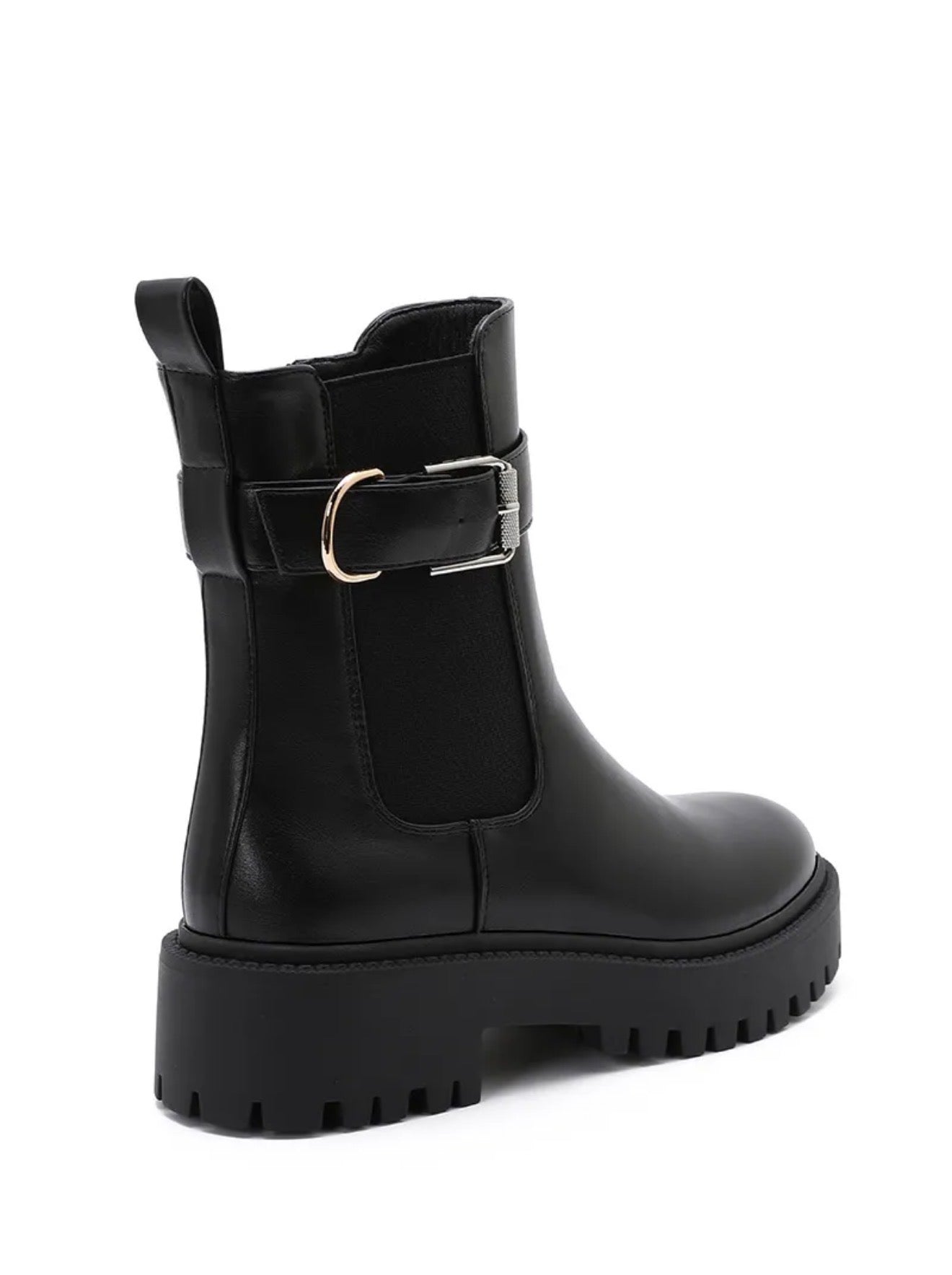 Bottines noires à boucle – Semelle épaisse | Style urbain & confort