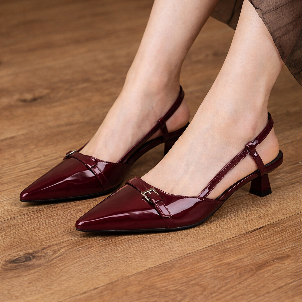 Escarpins femme à bout pointu et talon bottillon bordeaux