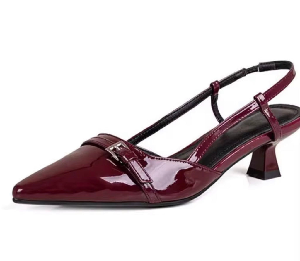 Escarpins femme à bout pointu et talon bottillon bordeaux