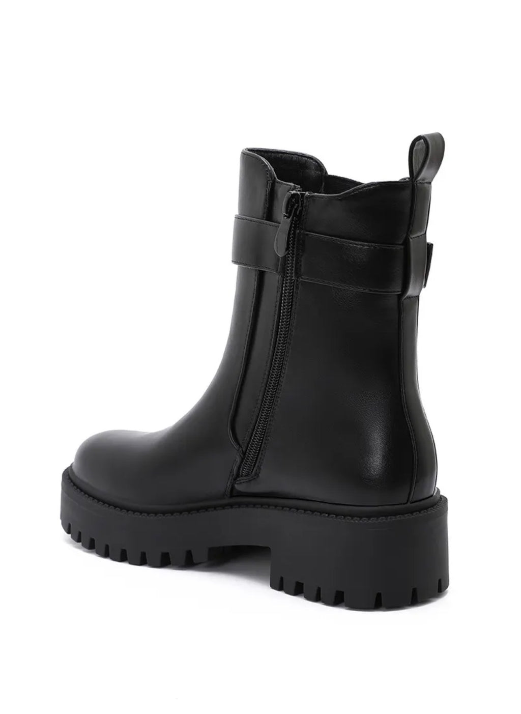 Bottines noires à boucle – Semelle épaisse | Style urbain & confort