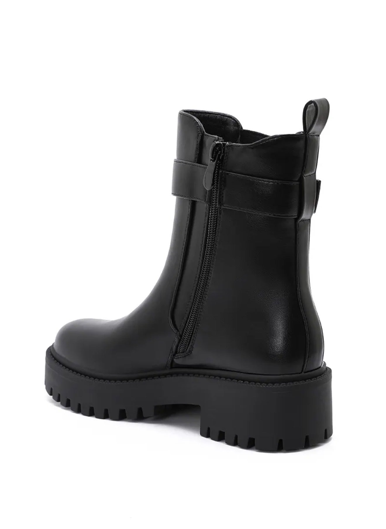 Bottines noires à boucle – Semelle épaisse | Style urbain & confort