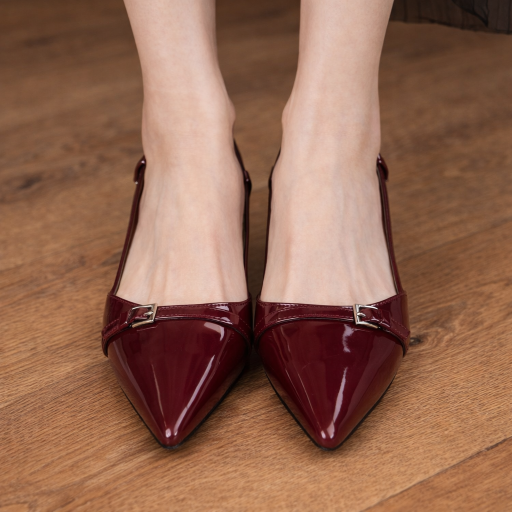 Escarpins femme à bout pointu et talon bottillon bordeaux