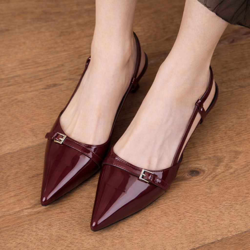 Escarpins femme à bout pointu et talon bottillon bordeaux